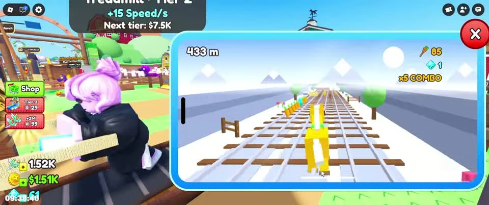 Phone runner open while the character remains at the treadmill