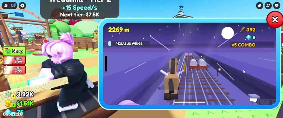Purple track and distance display in the runner